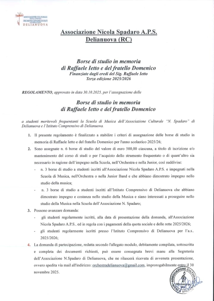 Borsa di studio in memoria di Raffaele Ietto per l’anno 2025/26