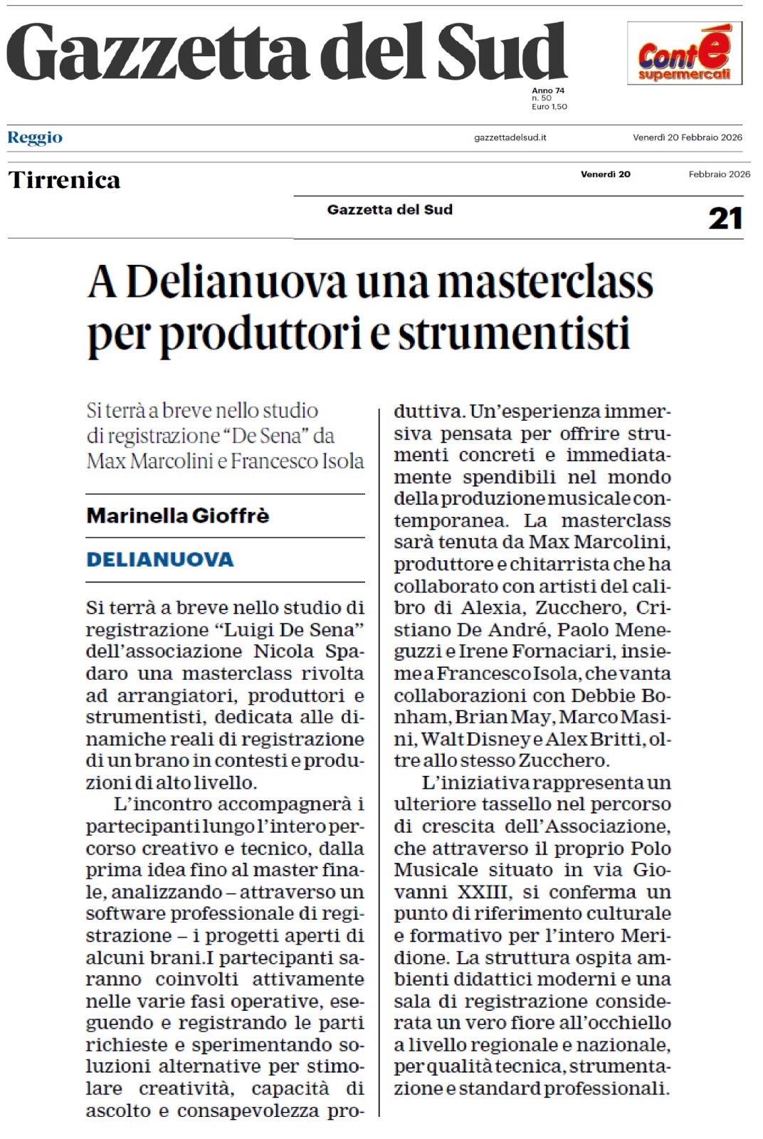 Masterclass per produttori e strumentisti