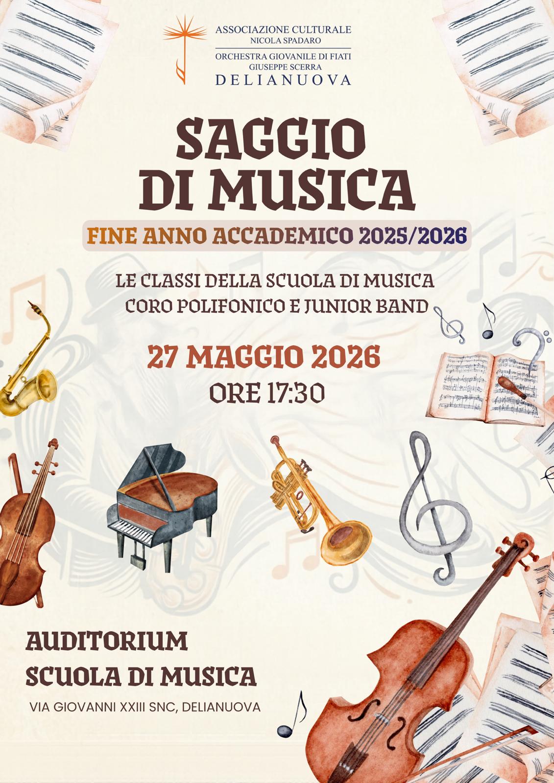 Saggio fine anno accademico Scuola di Musica – 27 maggio 2026, ore 17.30
